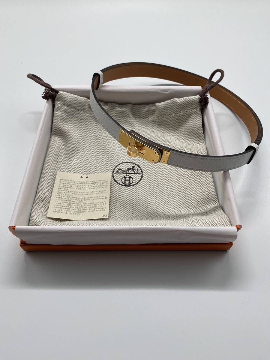 未使用新品】HERMES エルメス レザーベルト《ケリー》ブラン 白 未使用新品】HERMES エルメス レザーベルト《ケリー》ブラン 白