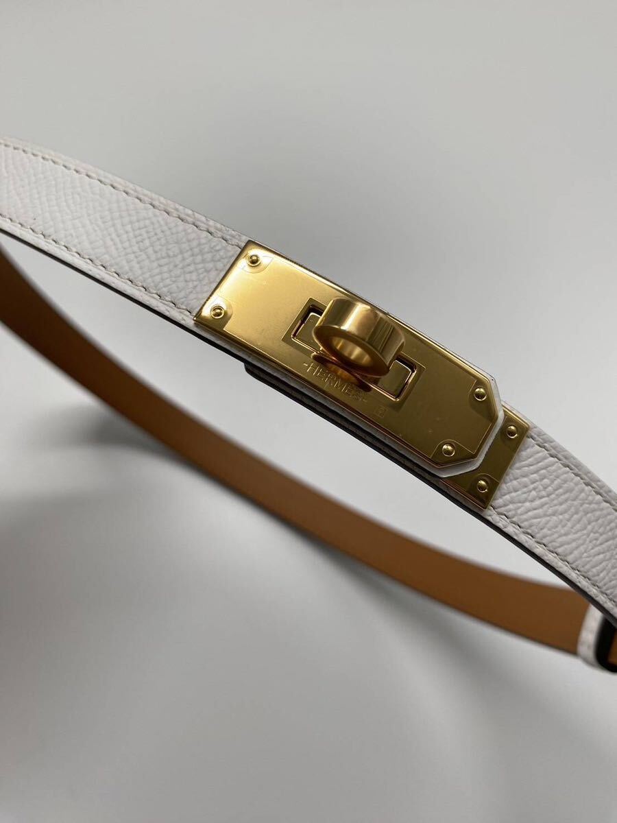 未使用新品】HERMES エルメス レザーベルト《ケリー》ブラン 白 未使用新品】HERMES エルメス レザーベルト《ケリー》ブラン 白