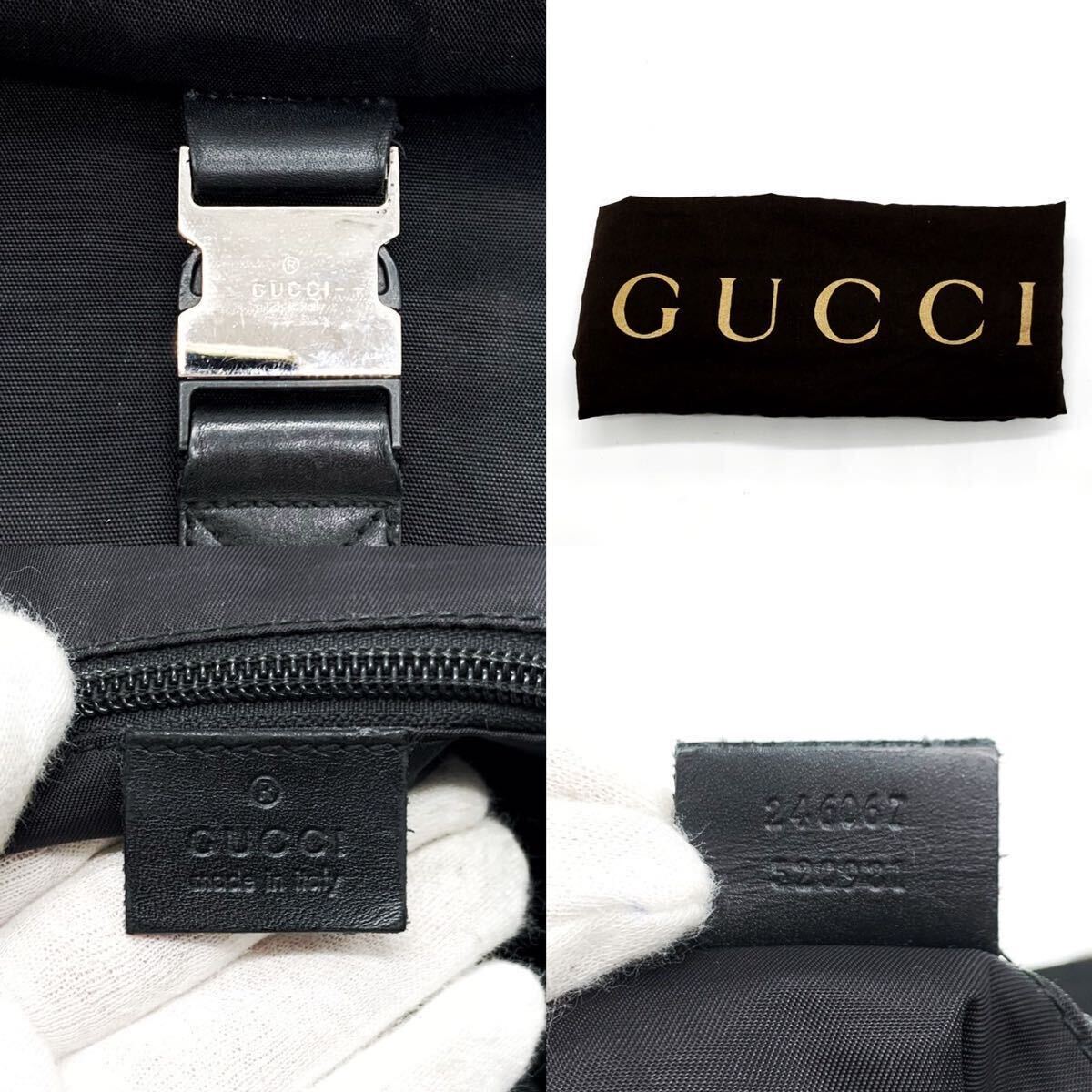 1円〜【美品】GUCCI グッチ ショルダーバッグ メッセンジャーバッグ シェリーライン ナイロン レザー ブラック 黒 メンズ 斜め掛け A4 通学の画像10