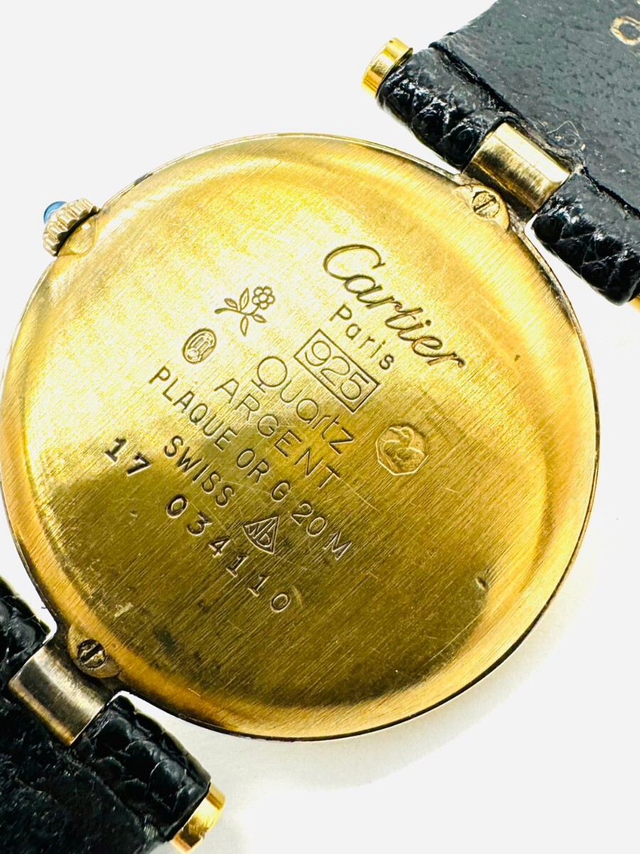 カルティエ Cartier ヴェルメイユ ARGENT 925 クォーツ メンズ腕時計 ブラック文字盤 ローマン ラウンド _画像3