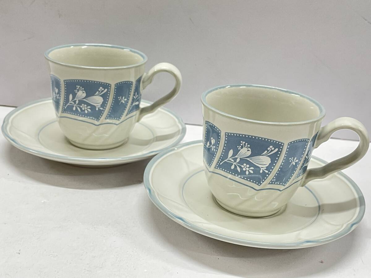 ★コレクター必見 Noritake STONEWEAR VICTORY BLUE ノリタケ カップ＆ソーサー 2客 洋食器 茶器 レトロ コレクション T567_画像3