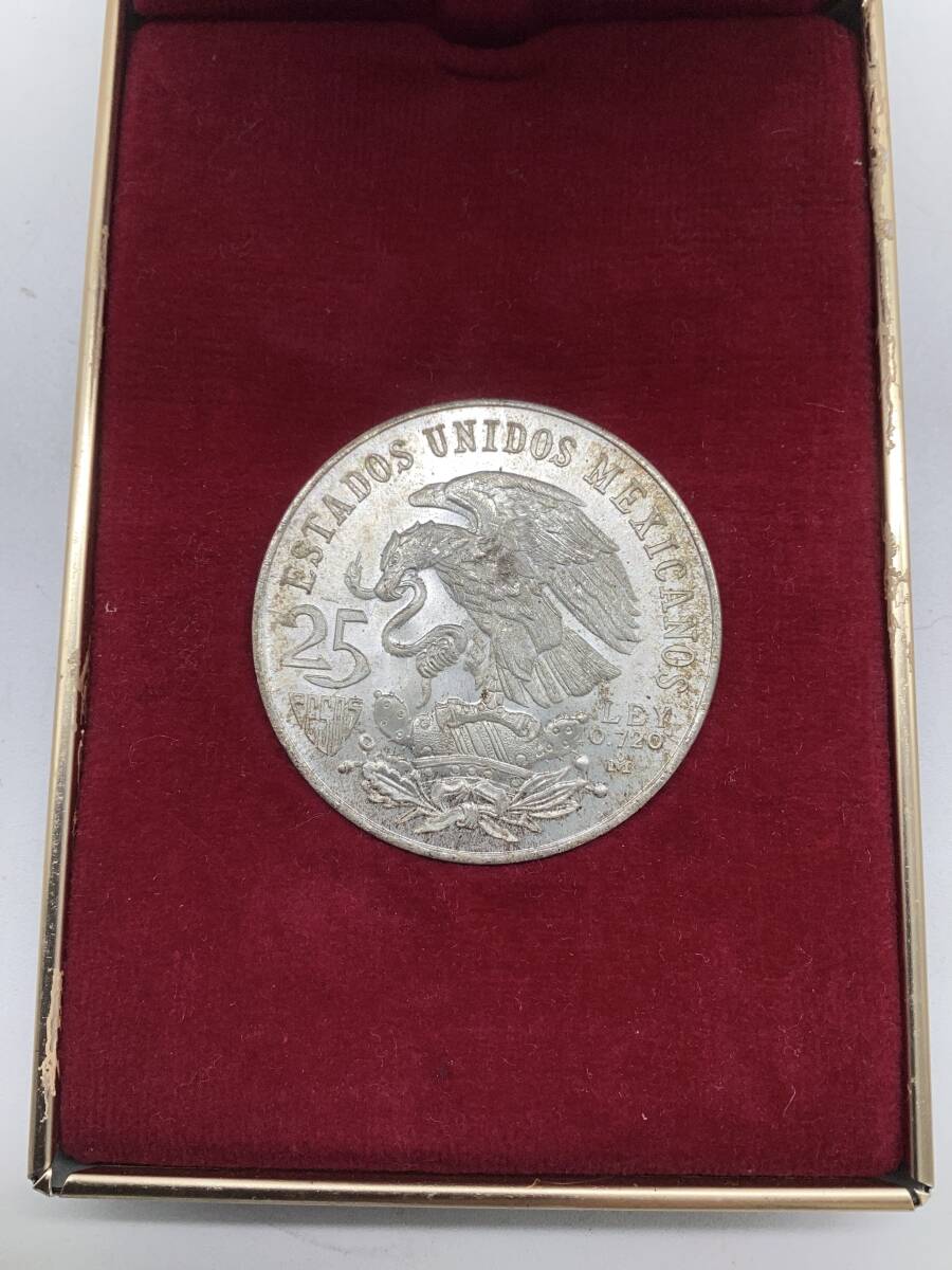 【10157】1968年メキシコ25ペソオリンピック記念銀貨 コイン 硬貨 古銭 銀貨 SV720 アヴァグサーキング アンティーク ケース付きの画像3