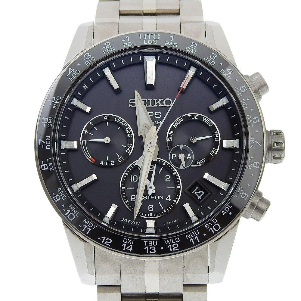 ■ 1円 ～ 正規 中古 参定25.3万■ セイコー SEIKO ■ アストロン 5X デュアルタイム SBXC003 ■箱保コマ ソーラー GPS チタン ブラック 黒_画像1