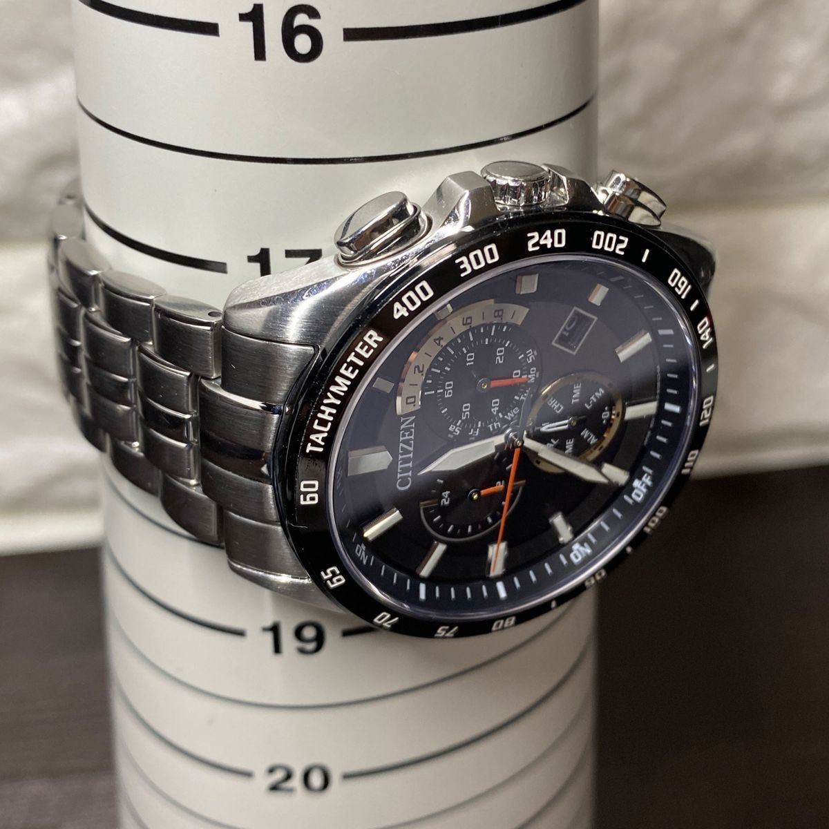 稼働品】CITIZEN/シチズン 電波ソーラー AT3004 黒文字盤 赤秒針 稼働品】CITIZEN/シチズン 電波ソーラー AT3004 黒文字盤 赤秒針