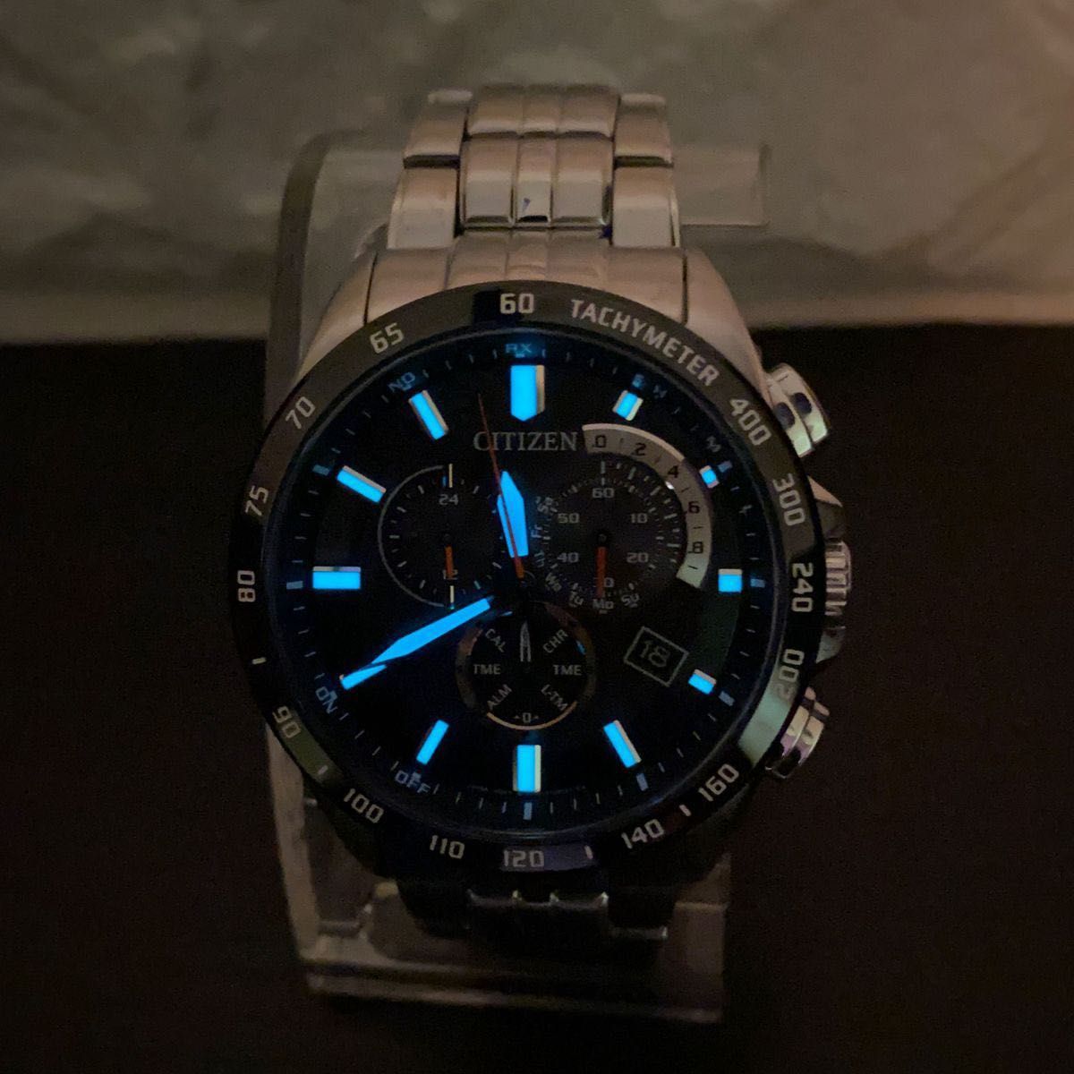 稼働品】CITIZEN/シチズン 電波ソーラー AT3004 黒文字盤 赤秒針 稼働品】CITIZEN/シチズン 電波ソーラー AT3004 黒文字盤 赤秒針
