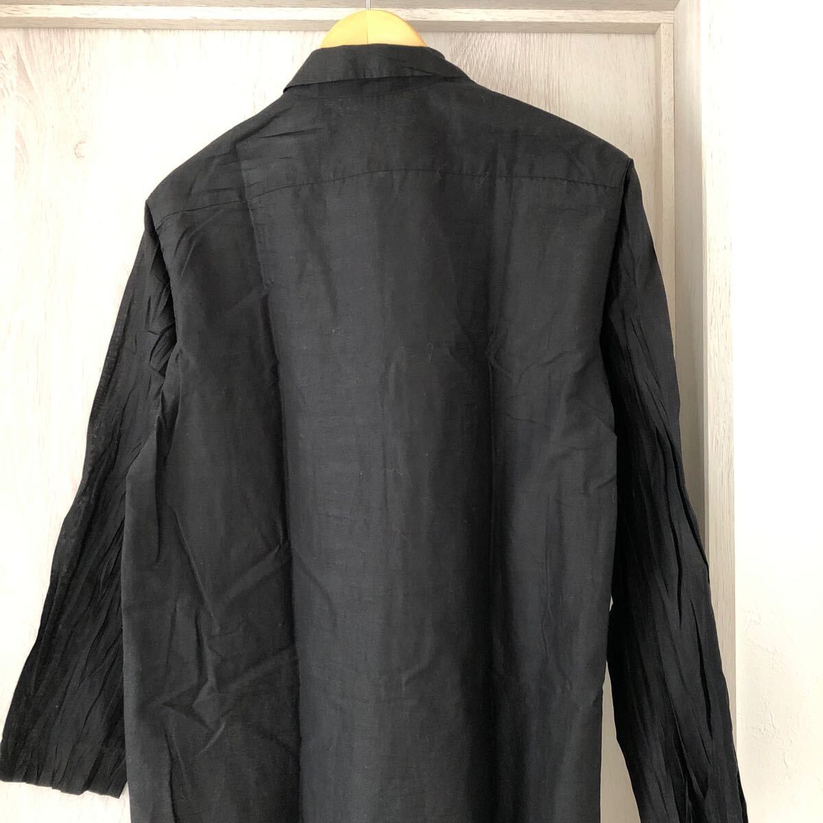 (k) Haat ISSEY MIYAKE イッセイミヤケ SHIBARI加工 プリーツ シャツ ワンピース 日本製 黒 ブラック サイズ2 日本製の画像5