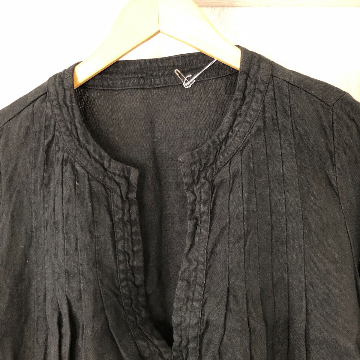 (k) nest robe ネストローブ ブラック リネン タック ワンピース 黒 ブラック 日本製 _画像3
