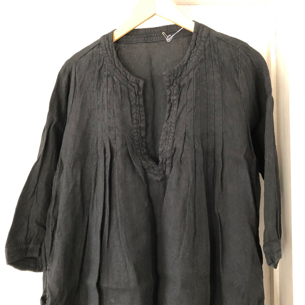 (k) nest robe ネストローブ ブラック リネン タック ワンピース 黒 ブラック 日本製 _画像4
