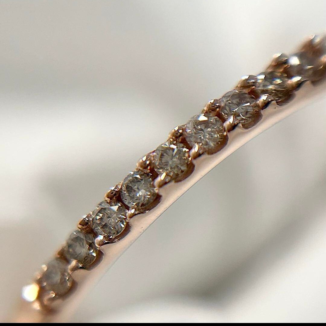 人気♪♪ダイヤモンド☆ピンクゴールド☆ハーフエタニティ☆リング☆(ダイヤモンド0.13ct K 18 刻印あり) 約14.5〜15号 1.3gの画像3