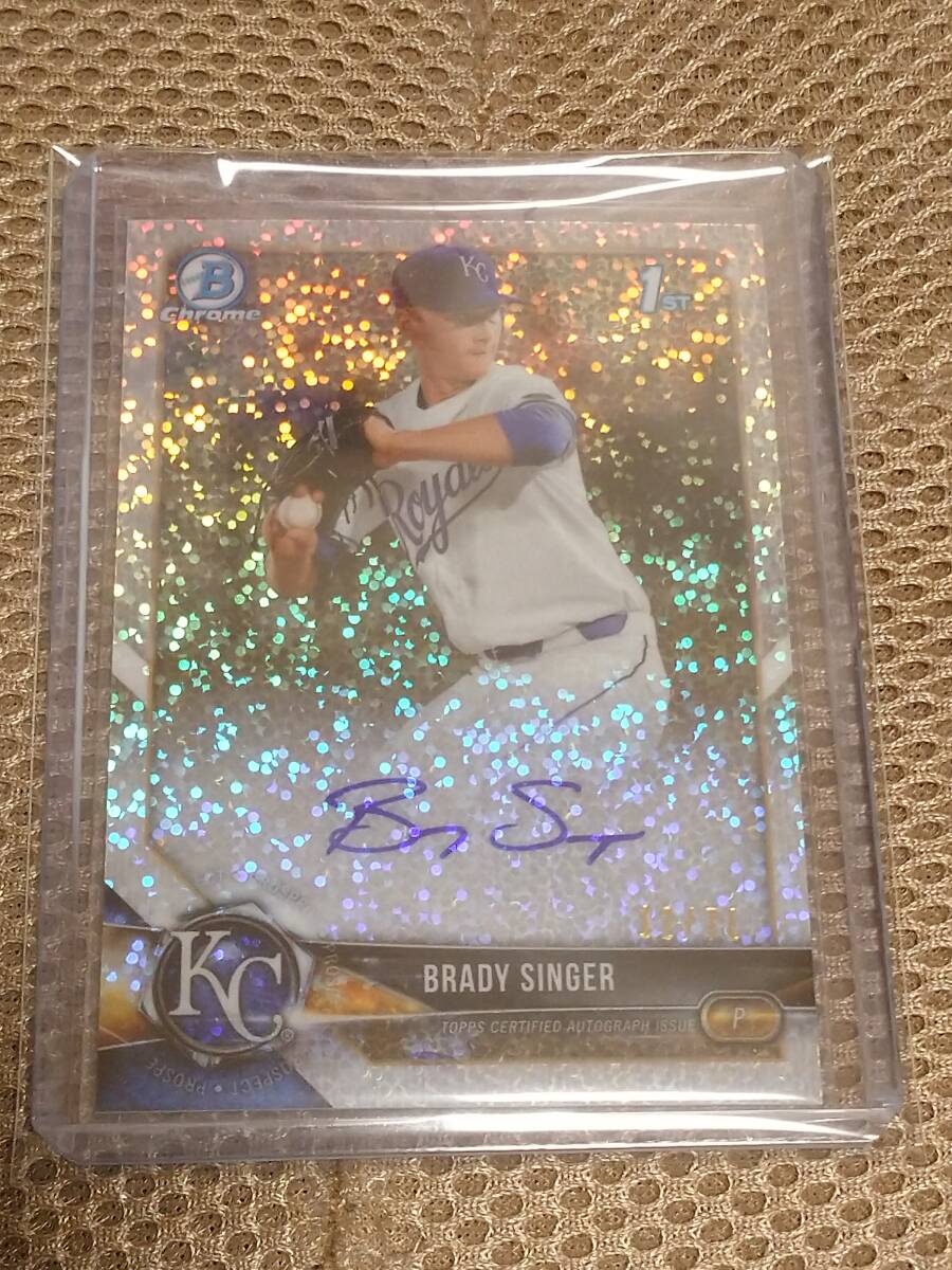 【大活躍中！】2019 Bowman Draft Chrome Brady Singer 1st Bowman Prospect Speckle Refractor Auto Autograph /71 Kansas City Royals_画像1