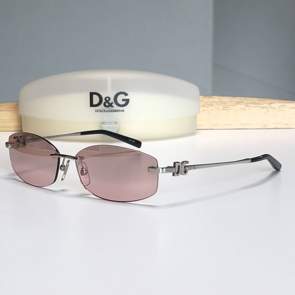 ◆D&G DOLCE&GABBANA ドルチェ＆ガッバーナ ツーポイント サングラス DG642S 58□15 135 メンズ レディース  サイドDGロゴ Y2K 00s 縁無し