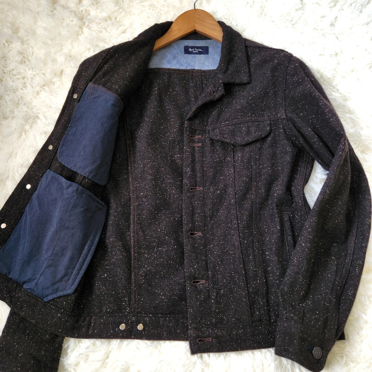 美品 ポールスミス【レア品 ウール Gジャン 希少サイズ L】Paul Smith JEANS ジャケット アウター ブラック ペイント柄 ドット ジーンズの画像2