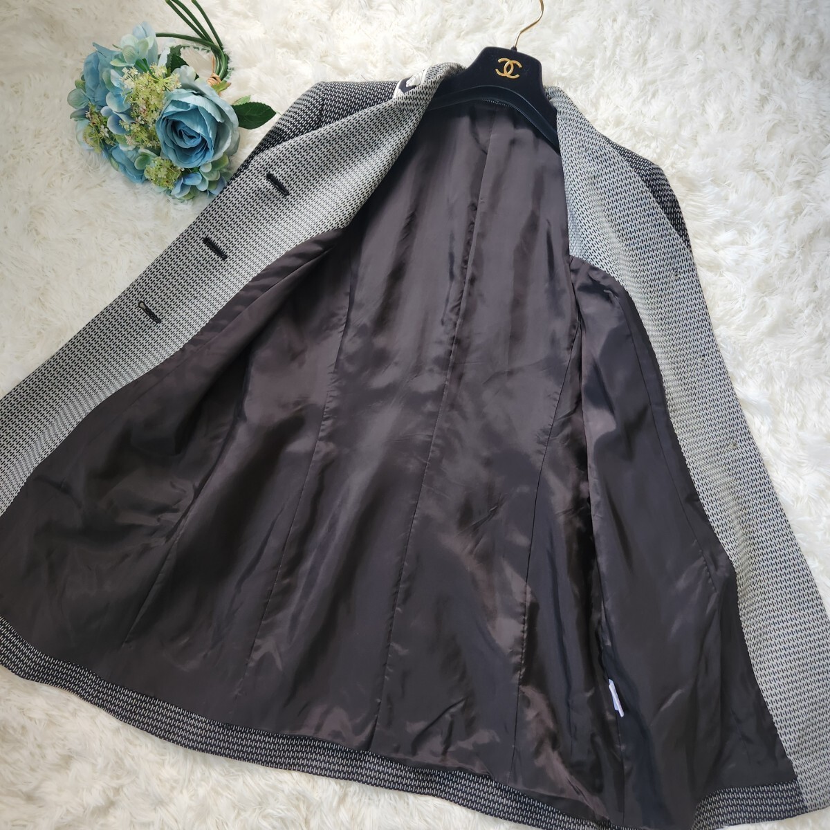  прекрасный товар большой размер re владелец -ru[ Пальто Честерфилд metal кнопка 42 XL соответствует ]LEONARD жакет пальто шелк переключатель черный белый 