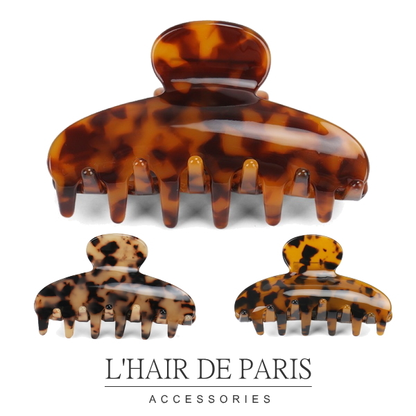 ■L'HAIR DE PARIS■ベーシックシェルヘアクリップM■ベージュレオパード バンスクリップ 茶 鼈甲 べっ甲 シンプル 豹 きれいめ まとめ髪 _画像2