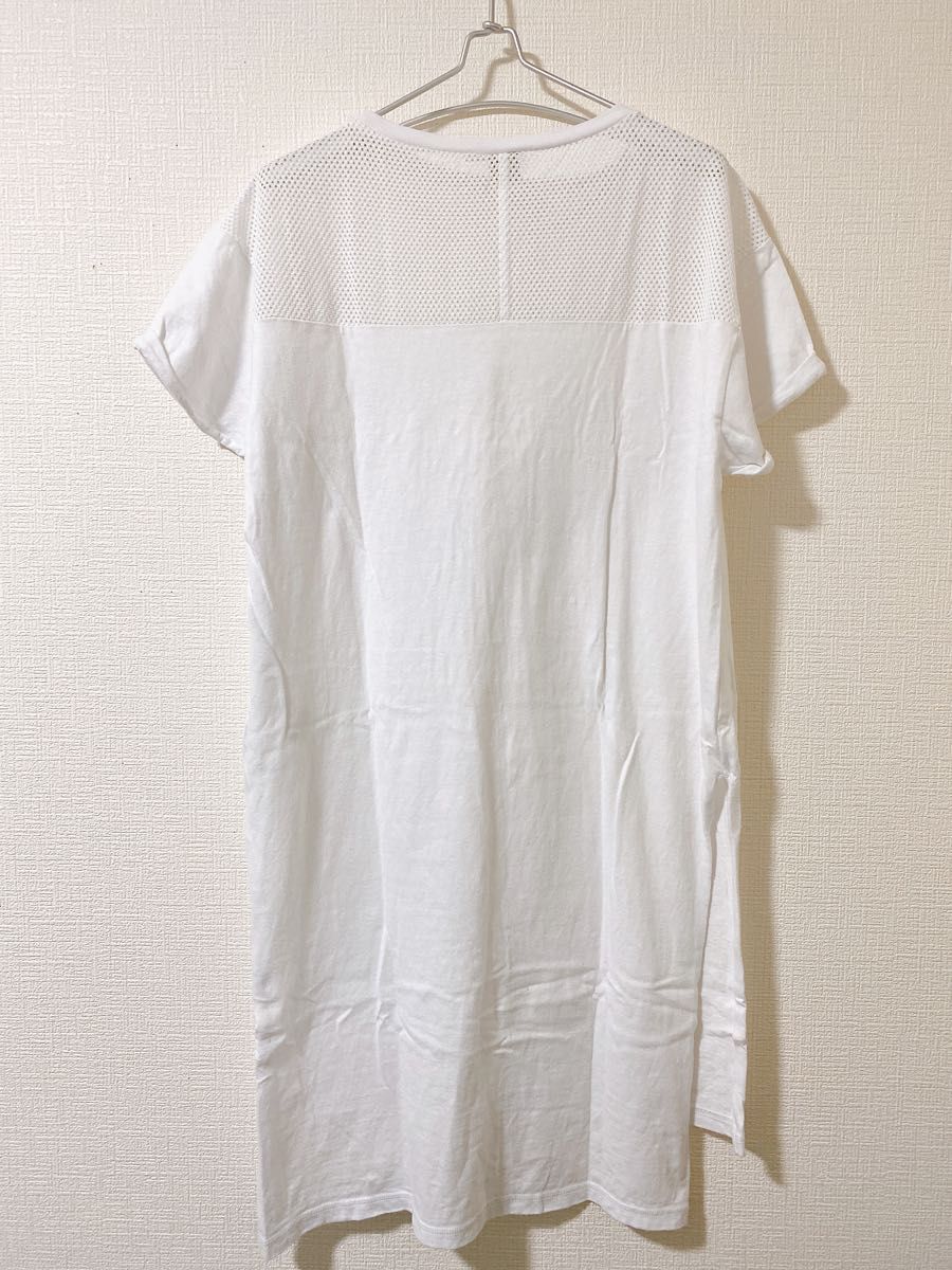 ROXY   ロキシー　半袖　Tシャツ　ワンピ　ロゴ　スリット　メッシュ　白　ホワイト　S