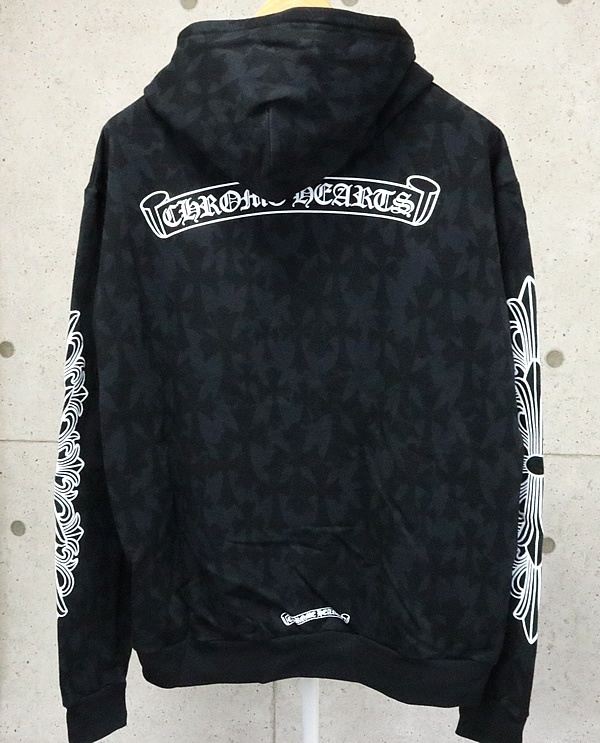 CHROME HEARTS 銀座店 クロムハーツ 新品 総クロスプリント フローラルクロス ジップパーカー メンズ size:L 黒 94768_画像2