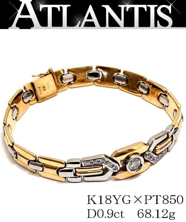 K18YG Pt850 diamond bracele D0.9ct arm circumference approximately 19.5cm approximately 68.12g [64587]