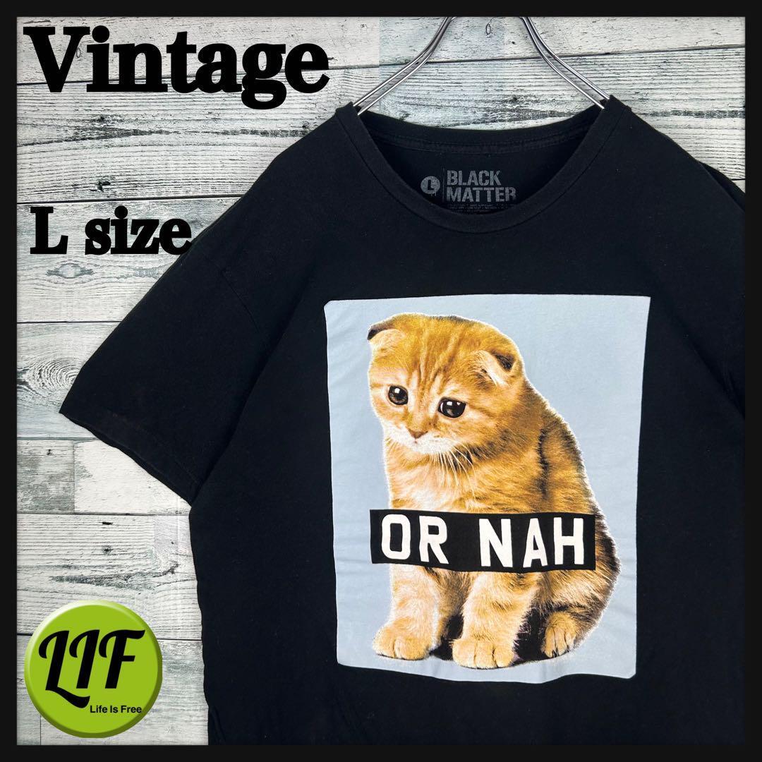 ヴィンテージ アニマルプリント 猫 半袖 Tシャツ ブラック L