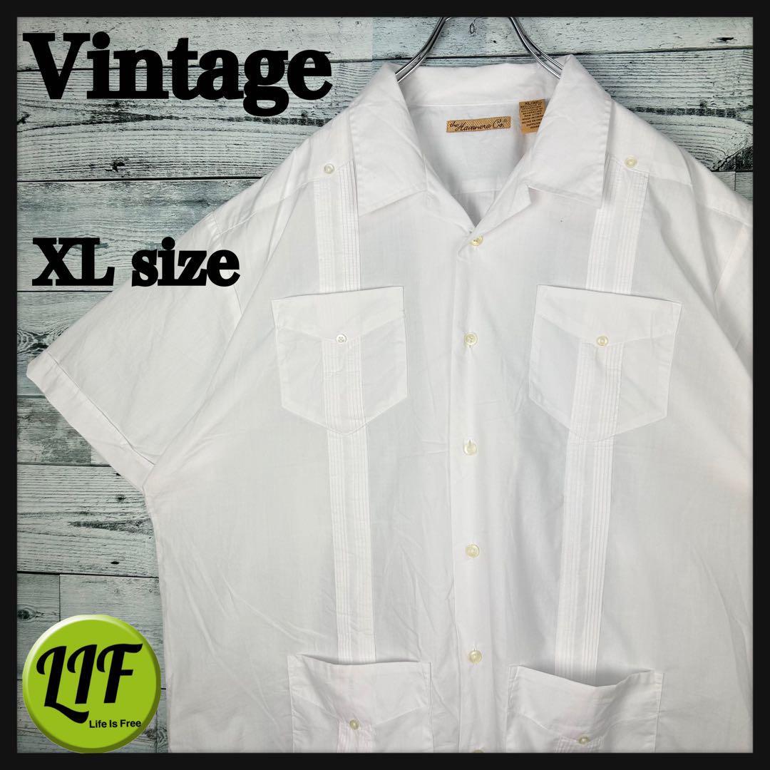 ヴィンテージ 4ポケット 半袖 開襟キューバシャツ ホワイト XL_画像1