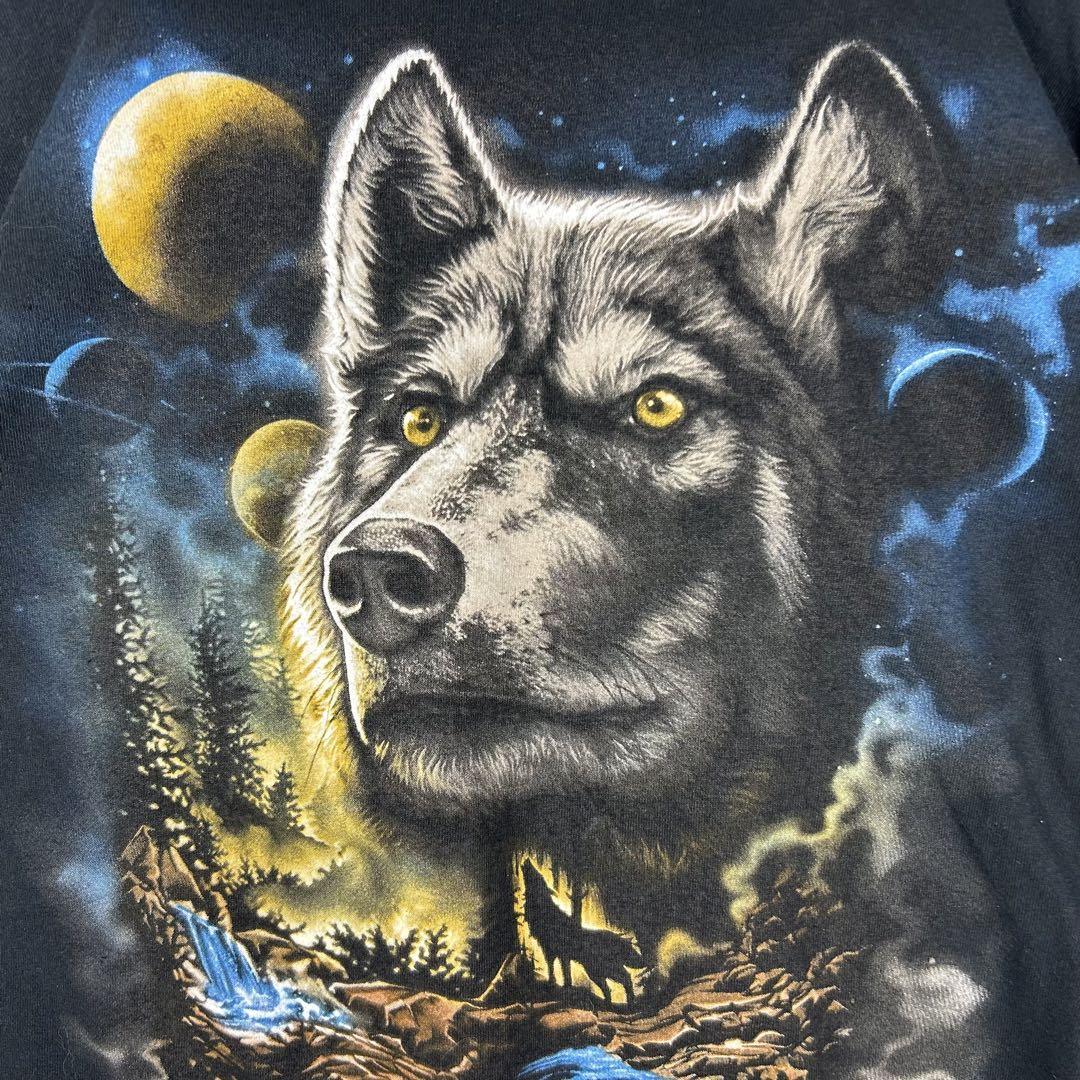 ヴィンテージ アニマルプリント オオカミ 半袖 Tシャツ ブラック Mの画像7