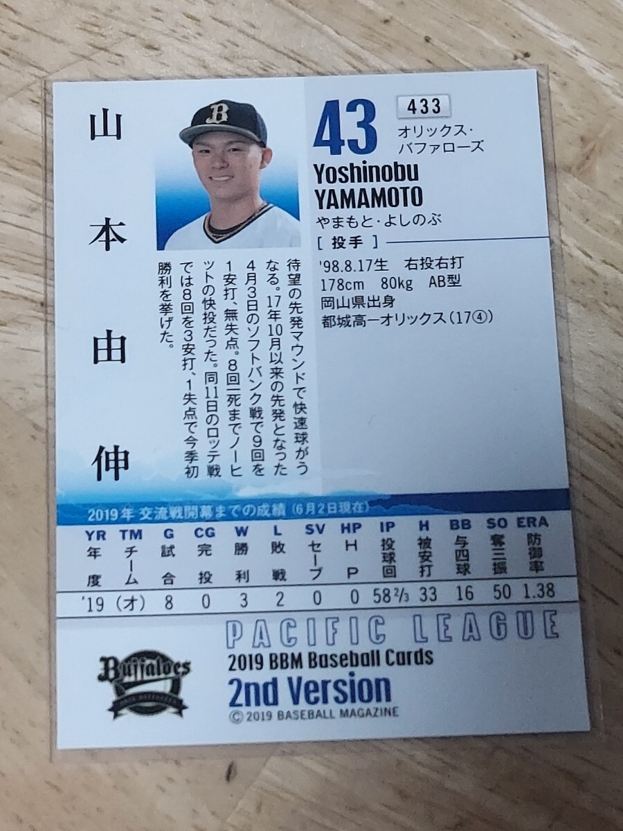 BBM　プロ野球カード 　山本由伸　オリックスバファローズ_画像2