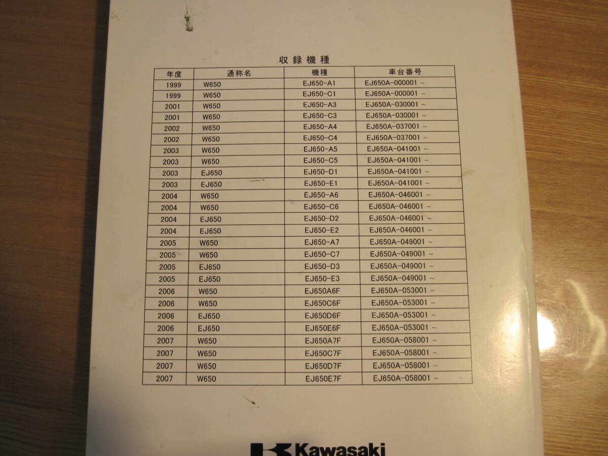 カワサキ W650 サービスマニュアル 1999-2007年式の画像2