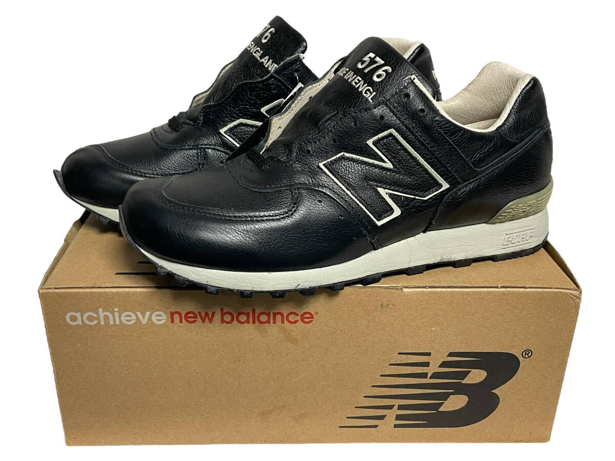 未使用品 US8.5(26.5cm) NEW BALANCE ニューバランス LM576BKU BLACK/TAN オールレザー シューズ UK イングランド製_画像1