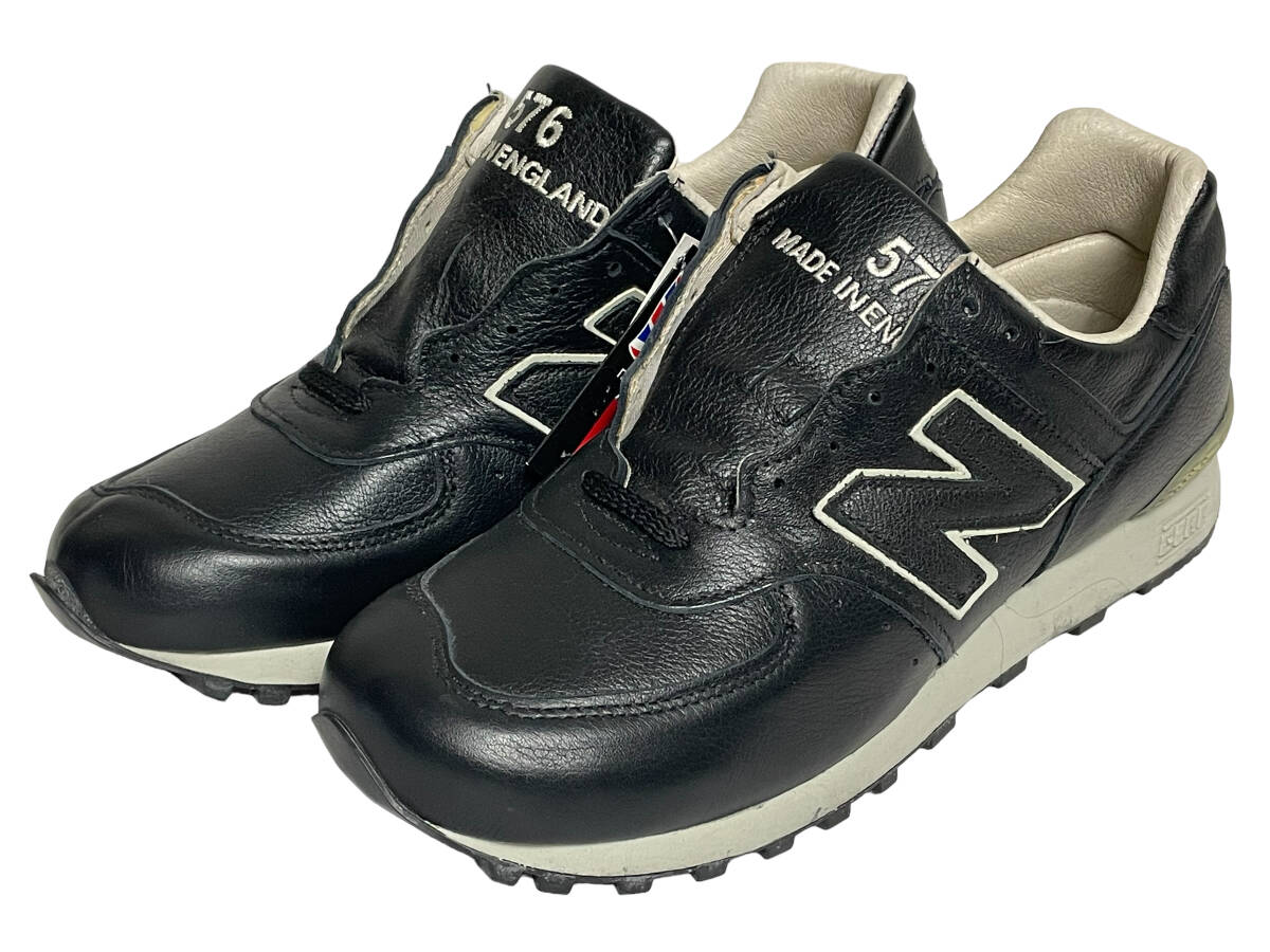 未使用品 US8.5(26.5cm) NEW BALANCE ニューバランス LM576BKU BLACK/TAN オールレザー シューズ UK イングランド製_画像2