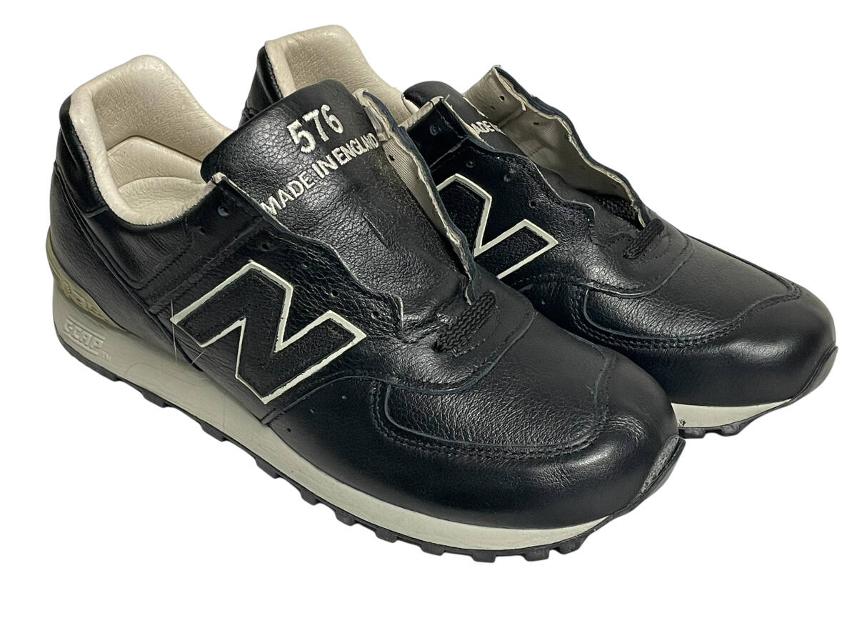 未使用品 US8.5(26.5cm) NEW BALANCE ニューバランス LM576BKU BLACK/TAN オールレザー シューズ UK イングランド製_画像3