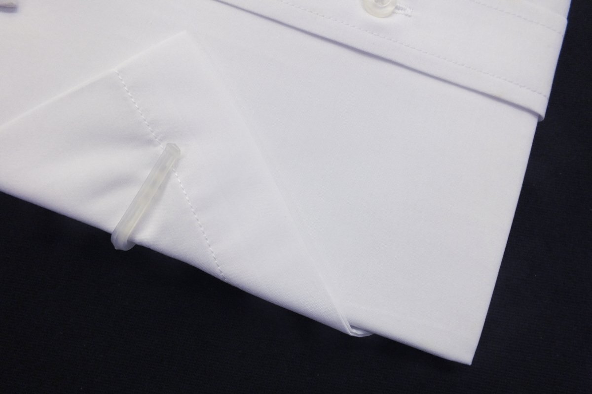 【フランコ・コレツィオーニ】ワイドカラー綿混形態安定半袖ドレスシャツ・ホワイト系縞柄・襟廻り39cmの画像4