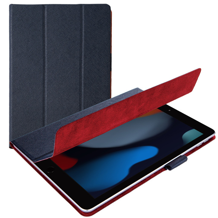 エレコムiPad第9世代(2021年モデル)iPad 10.2 2019/2020年モデル用イタリアンソフトレザーケースネイビーTB-A19RWDTNV/液晶保護フィルム_画像4