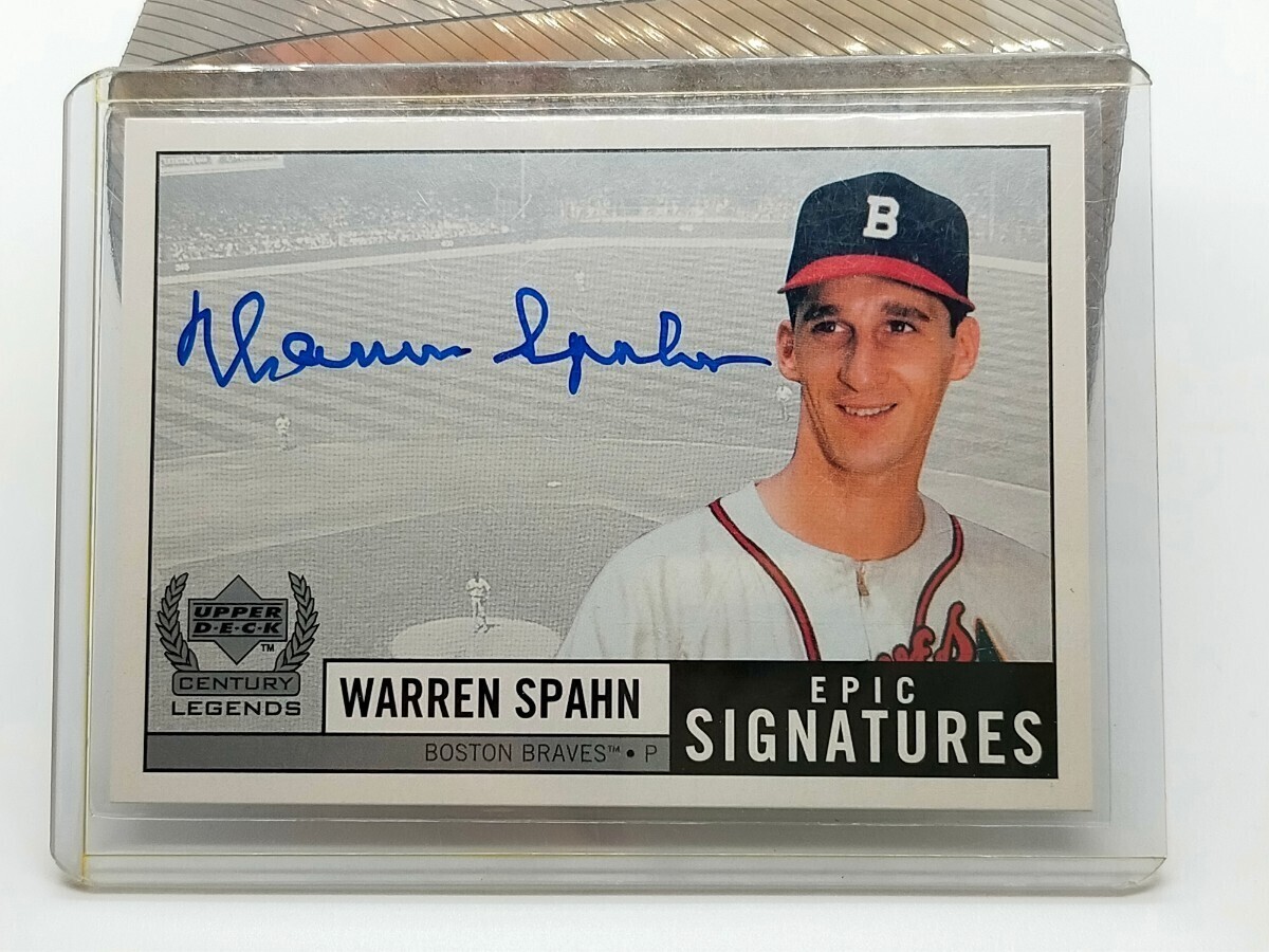 1999upper deck century legends epic signatures auto warren spahn  直書きサインの画像1