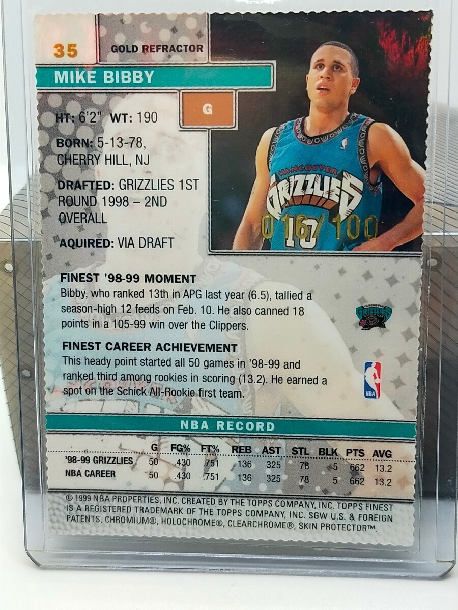 1999 Topps Finest Gold Refractor 16/100 Mike Bibby Gold lifda ikatto 