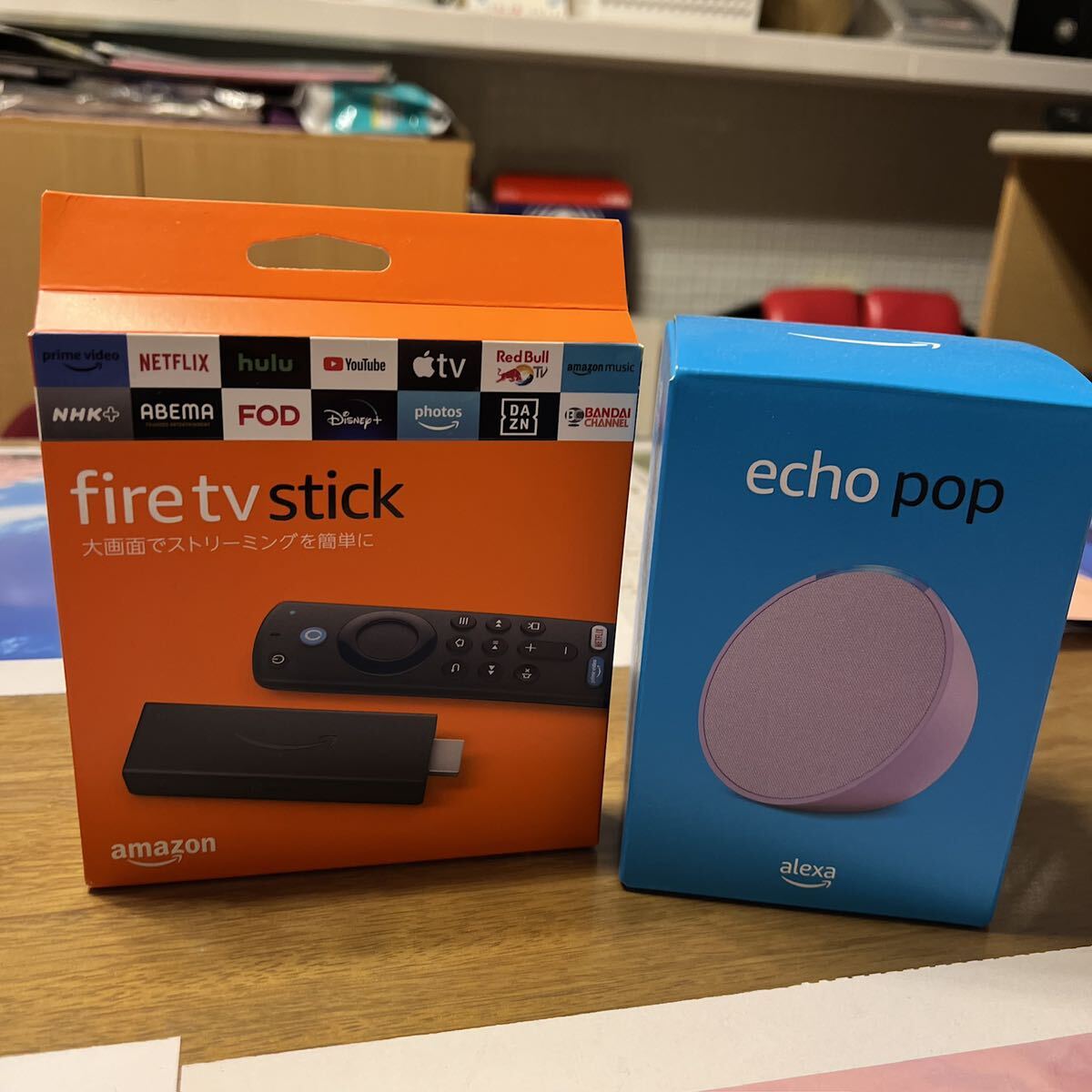 新品 未使用品 Amazon fire tv stick 第3世代 【セット】Fire TV Stick (HD対応、TVer/ABEMAボタン付) + Echo Pop ラベンダー _画像2