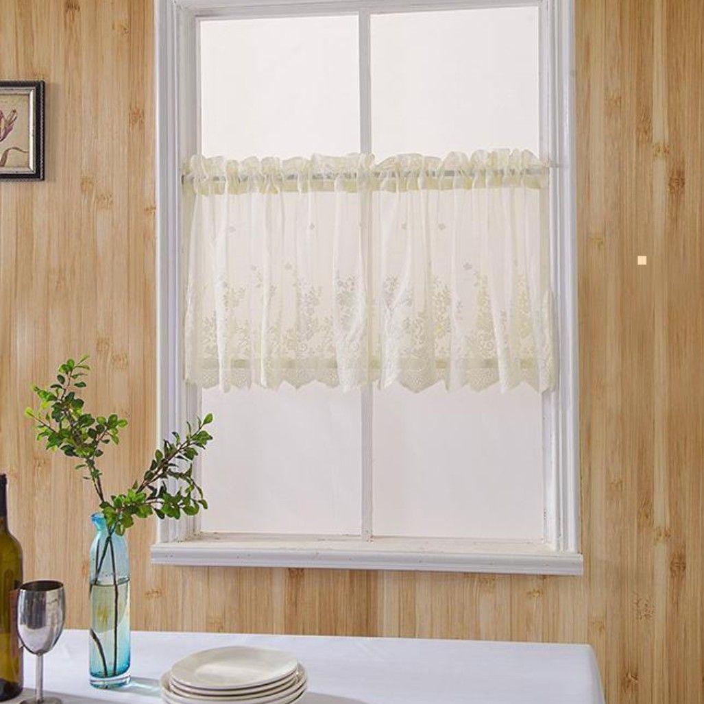 イエロー  アイボリー スカラップ カフェカーテン 1枚 幅132×丈42 のれん 小窓 遮光