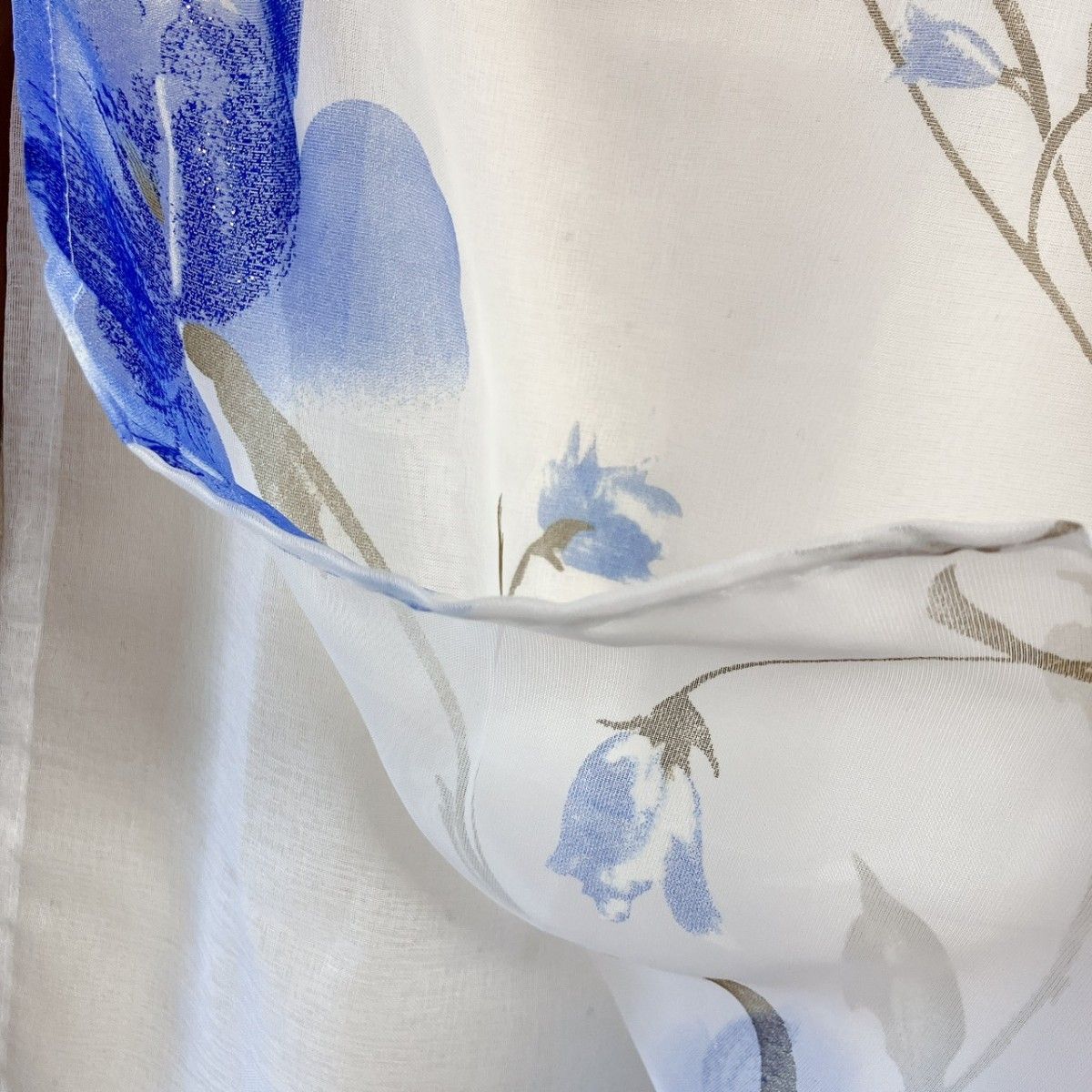 カフェカーテン 二枚重ね 幅100×丈55cm 青花柄 白 レースカーテン