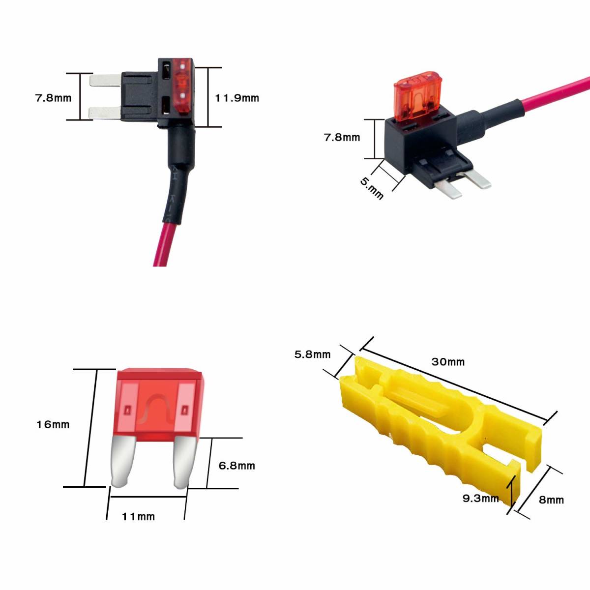 #98X9[5 pcs set red ] Mini flat type fuse power supply take out wiring 12V24V combined use 10A fuse attaching car flat type fuse holder 