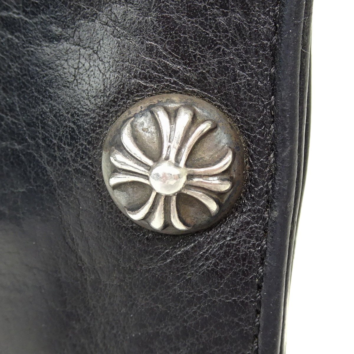 ★D2586 クロムハーツ 1スナップ ウォレット 二つ折り財布 レザー×SV925 ブラック CHROME HEARTS メンズ★の画像6