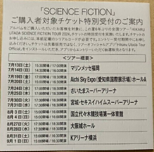 本日通知 宇多田ヒカル SCIENCE FICTION ベストアルバム シリアルコードのみの画像1