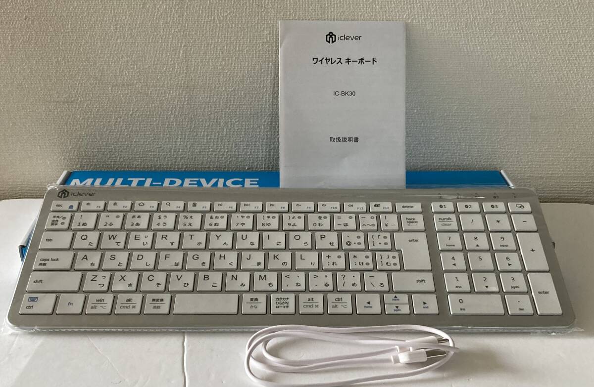 iClever キーボード Bluetooth 日本語配列 Type-C充電式 テンキー付き 日本語説明書付き Windows/iOS/Android/Mac (シルバーホワイト)