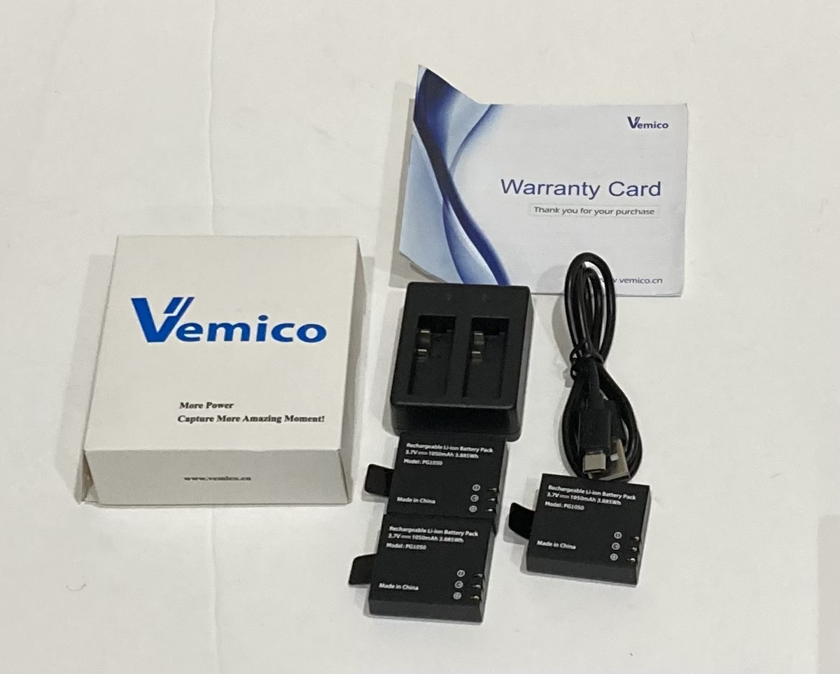  action camera battery, Vemico 3×1050mAh rechargeable battery kit USB dual charger 