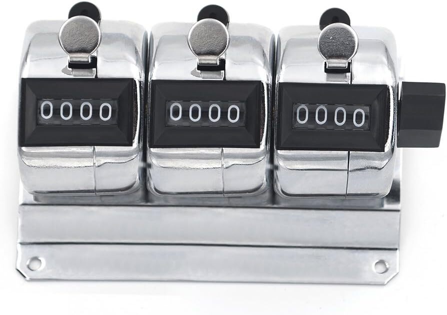 GOGO カウンター 数取器 計数器 数取り器 3連式 4桁の数字 卓上型 ベーススタンド付き 金属 手動測定 リセット可能_画像2
