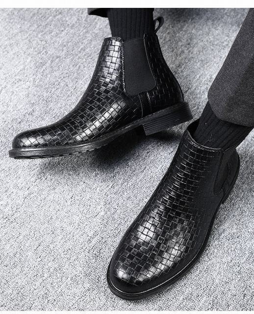 ブーツ　サイドゴアブーツ　メンズ　ビジネスシューズ　靴　フォーマル　PU革　革靴　紳士靴 ハイカット　 編み柄　ブラック　27cm_画像7
