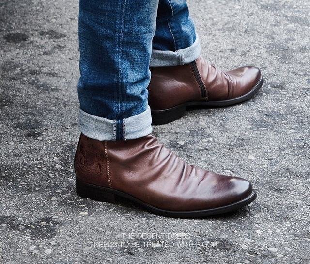 ブーツ　チェルシーブーツ メンズ シューズ　マーティンブーツ　革靴　PUレザー ライダース ハイカット 紳士靴 ブラウン　26.5cm_画像6