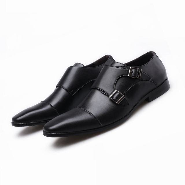 ビジネスシューズ　メンズシューズ　モンクストラップ 　フォーマル　PU革　革靴　就活　ロングノーズ　紳士靴 　ブラック　25.5cm_画像3