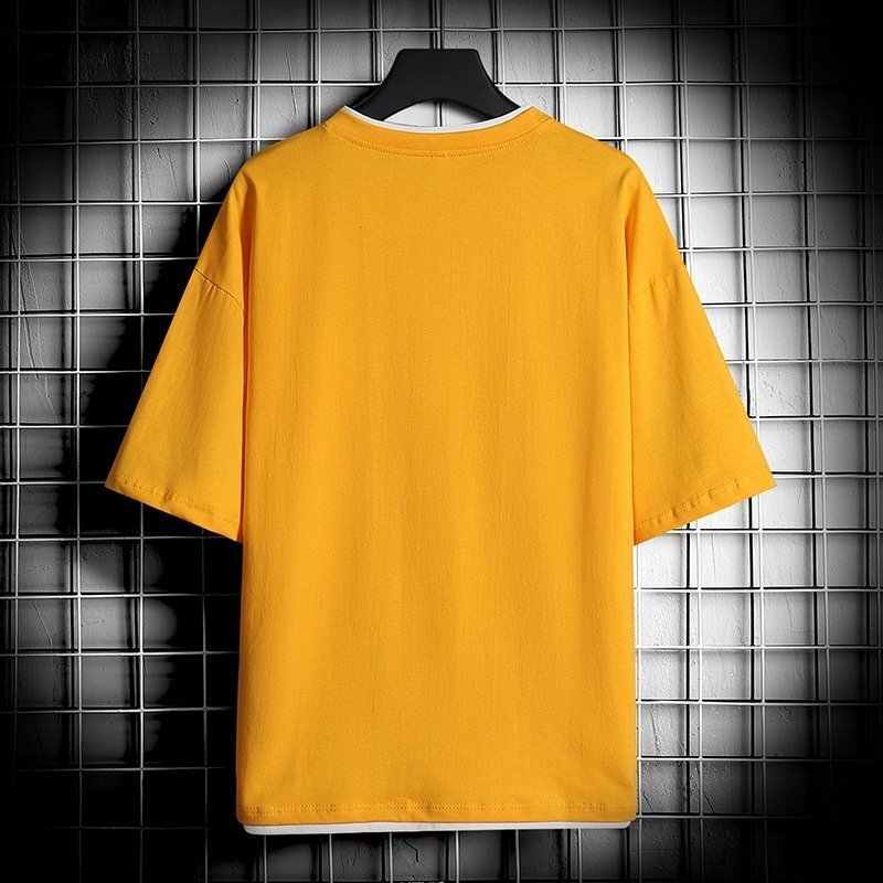 メンズ五分 七分袖Tシャツ カットソー トップス tシャツ メンズ クルーネック 半袖 高品質 夏 オールインワン　イエローXL_画像4