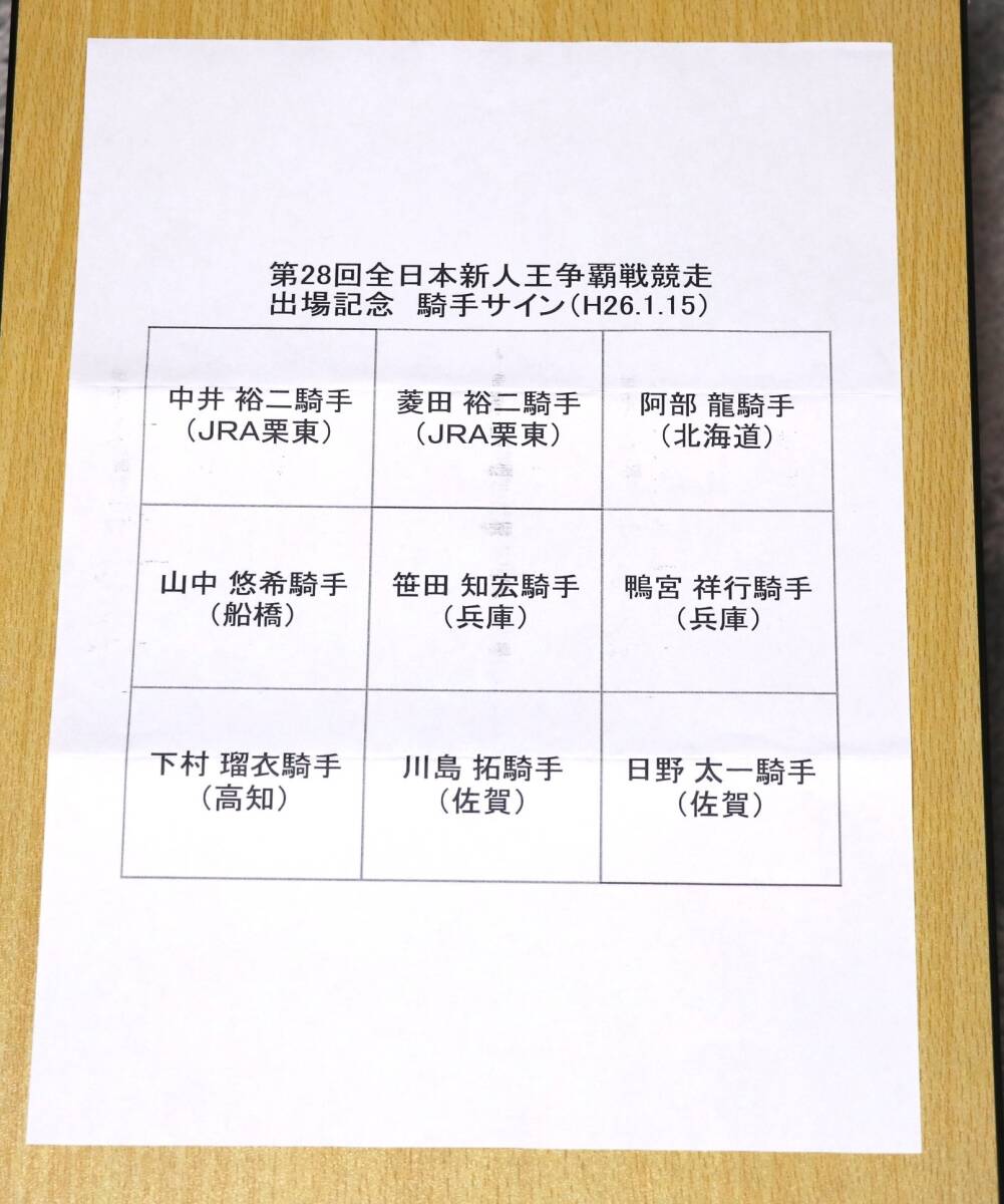 競馬 JRA 菱田裕二ジョッキー 中井裕二ジョッキー 他 第28回 全日本新人王争覇戦競争出場記念 騎手サイン_画像2