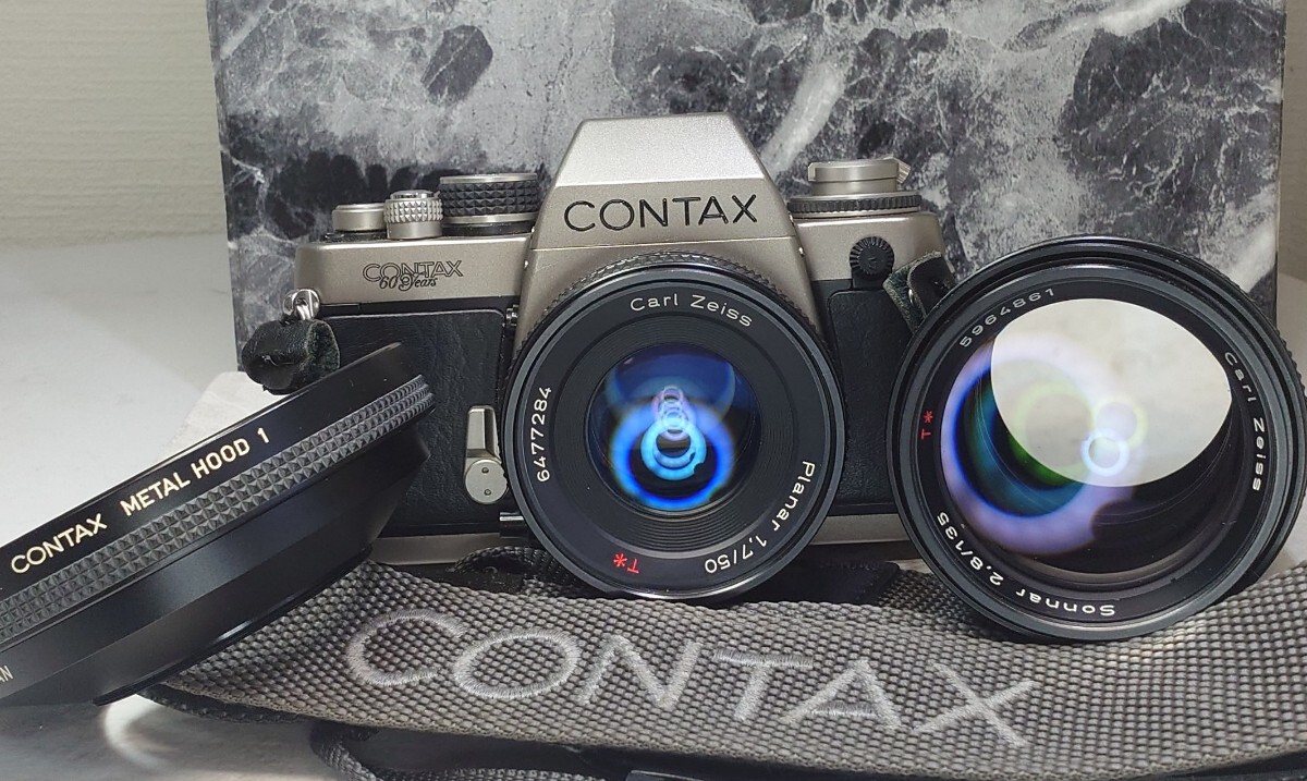 【終活整理】CONTAX S2 機械式モデル 美品＋Planar 50mm f1.7＋Sonnar 135mm f2.8 AEJ 単焦点2本セット 各動作良好 露出計OK 光学良好 の画像1