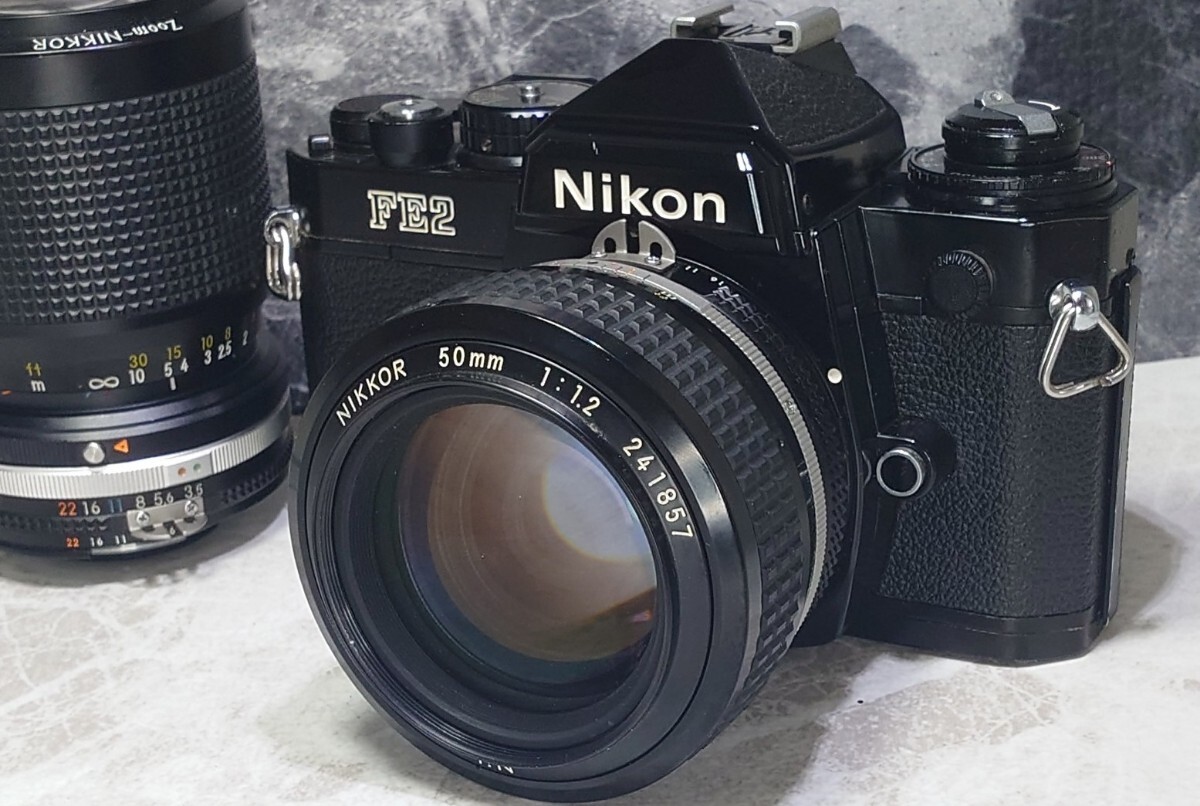 【終活コレクション整理】 Nikon FE2黒＋Ai NIKKOR 50mm f1.2 シンデレラ＋35-105mm マクロ付ズーム 各動作良好 露出計OK レンズ光学良好の画像3