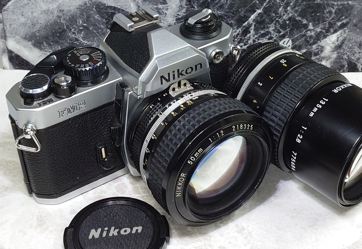 【終活整理】Nikon NEW FM2＋Ai NIKKOR 50mm f1.2 シンデレラ＋135mm f2.8 単焦点2本セット 各動作良好 露出計OK レンズ光学良好 ニコン_画像2